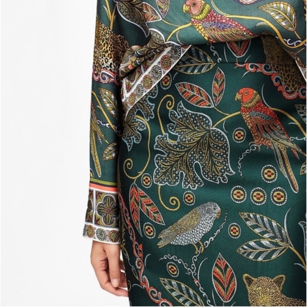 J. Crew Green Botanical & Bird Pencil Skirt